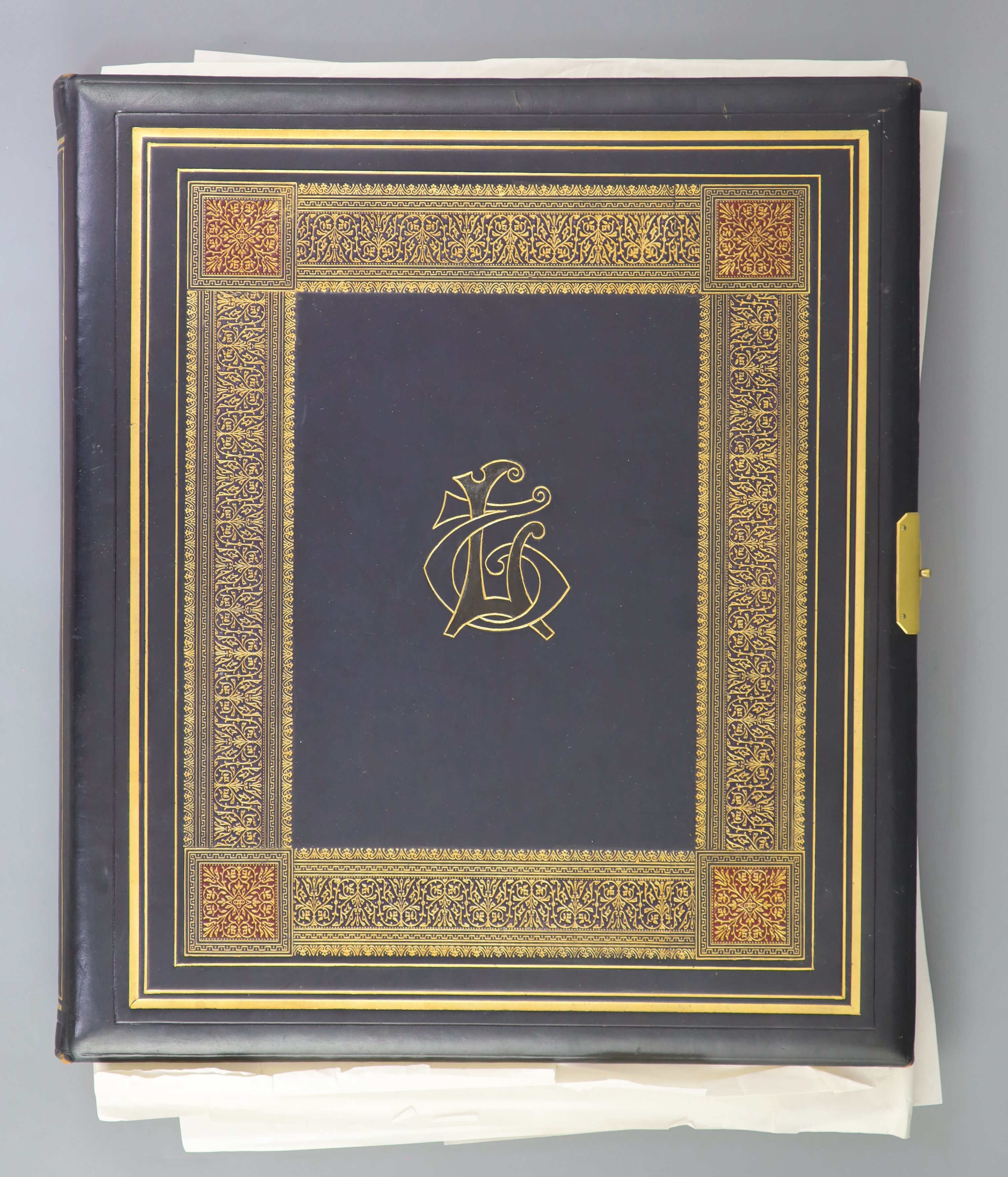 A fine Victorian illuminated calligraphic presentation ledger, 38 x 33cm